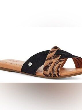 UGG Kenleigh Slide Sandals Leather Slip On Flats Tiger Stripes Size 7.5 NEW